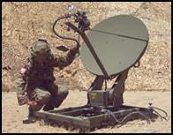 Picture of a soldier with mobile satellite unit