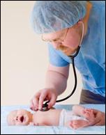 Picture of a medical professional examining a baby